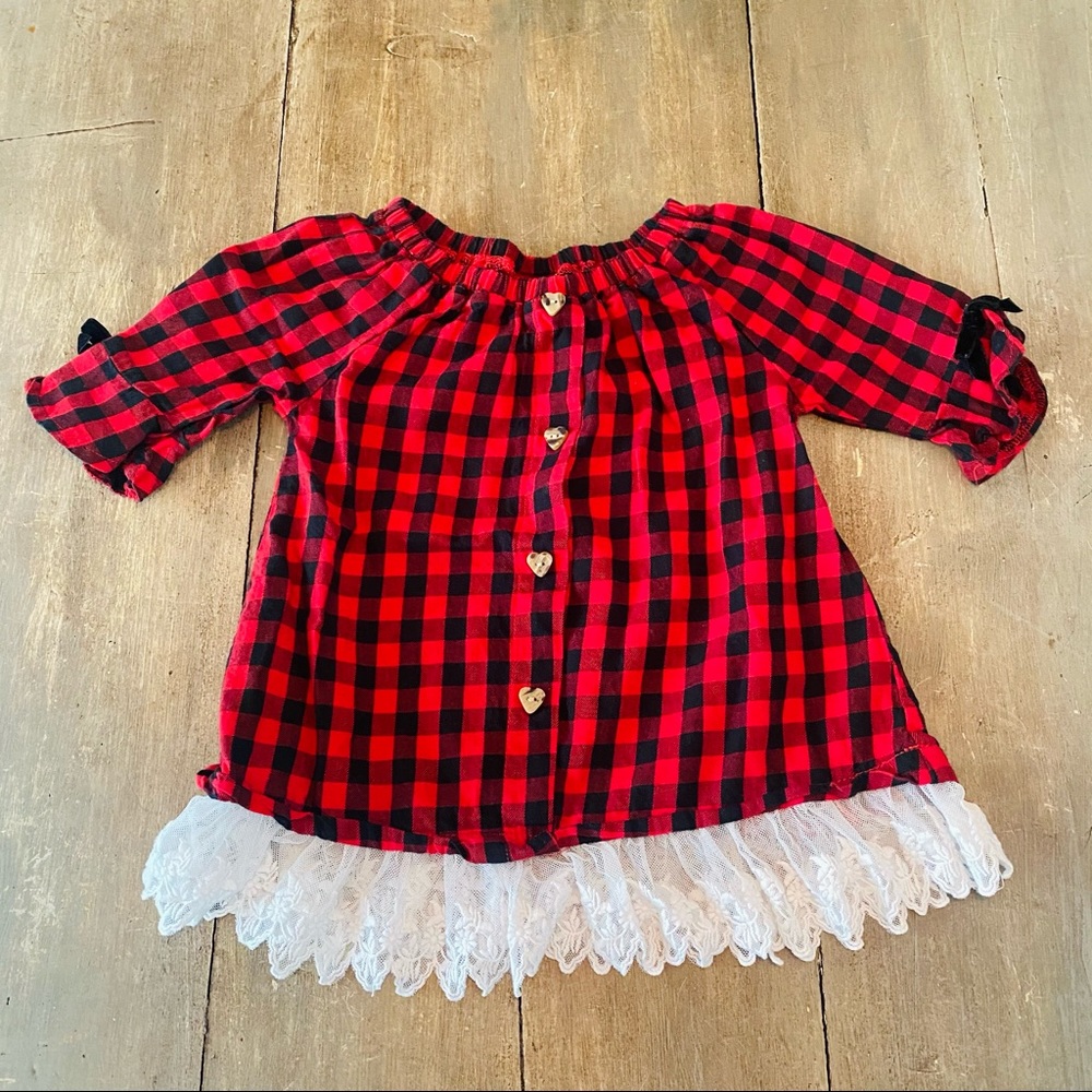 Buffalo Check & Lace 3/4 Sleeve Flannel 3T
